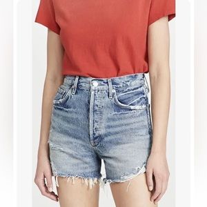$138 AGOLDE Dee High Rise Distressed Cut Off Denim Shorts-Light Wash Size 24